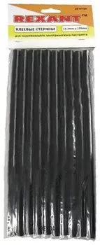 Клеевые стержни, диаметр 11 мм, черные, Rexant, комплект 10 шт., длина 270 мм, в упаковке с европодвесом