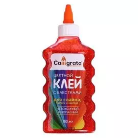 Клей силикатный 180 мл с дозатором, для слайма, цветной красный с блестками