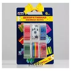 Клейкая лента декоративная Unibob 15мм х 5м разноцветная 6 шт