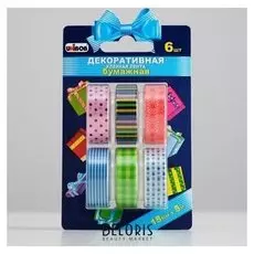 Клейкая лента декоративная Unibob бумажная 15мм х 5м разноцветная 6 шт