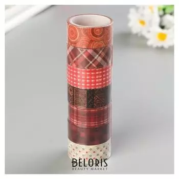 Клейкие Washi-ленты для декора оттенки красного, 15 мм х 3 м (Набор 7 шт) рисовая бумага