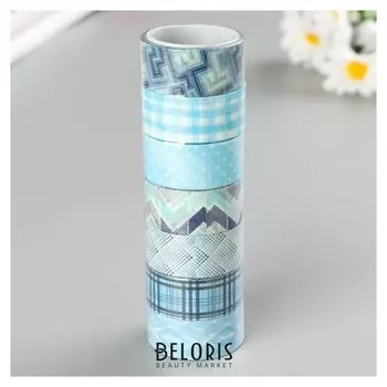 Клейкие Washi-ленты для декора оттенки синего, 15 мм х 3 м (Набор 7шт) рисовая бумага