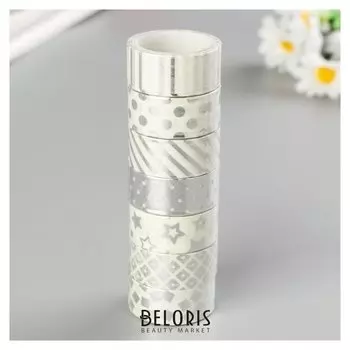 Клейкие Washi-ленты для декора с фольгой серебристые,15 мм х 3 м (Набор 7 шт) рисовая бумага