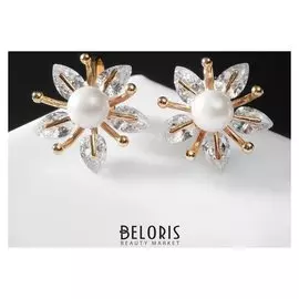 Клипсы с жемчугом "Аренария", цвет белый в золоте