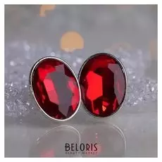 Клипсы "Вечеринка" овалы, цвет красный в серебре