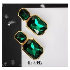 Клипсы "Вечеринка" ромбы, цвет изумрудный в золоте