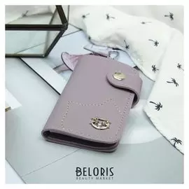 Ключница, 2 отдела, 7 карабинов, на кнопке, цвет фиолетовый