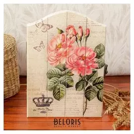 Ключница 4 крючка Розовые пионы Корона 22,5х15,5х5 см