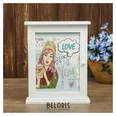 Ключница 6 крючков Девушка со стаканом кофе 28х22х6,5 см