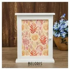 Ключница дерево 6 крючков "Пионы" белая 28х22х6,5 см