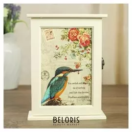 Ключница 6 крючков Птица и винтажные цветы 24,5х18х7 см