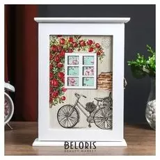 Ключница дерево 6 крючков "Велосипед в саду" 30х21,8х6 см