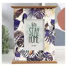 Ключница дерево с фоторамкой 10х15 см "Сине-золотые пальмовые листья" 25х20х6 см