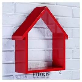 Ключница-полка Домик большая, 4 крючка