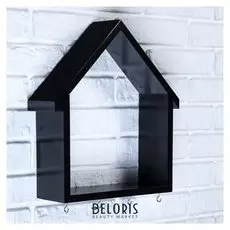 Ключница-полка домик большая, 4 крючка, черная 36*33*10