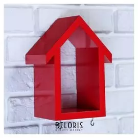 Ключница-полка Домик малая, 2 крючка, цвет красный