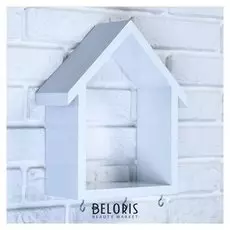 Ключница-полка домик средняя, 3 крючка, белая, 29,5*25*10