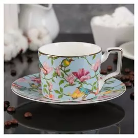 Кофейная пара 200 мл "Сакура", блюдце 12 см, цвет голубой