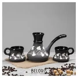 Кофейный набор "Узор", 3 предмета, турка 0.5 л, 2 чашки 0.2 л