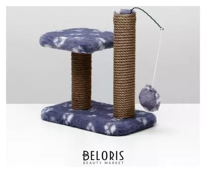 Когтеточка для котят двойная, 30 х 20 х 34 см, джут, серая с лапками