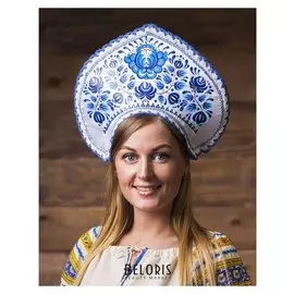 Кокошник "Цветы", белый атлас