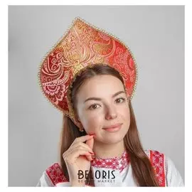 Кокошник "Гламур", цвет красный