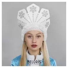 Кокошник "Вьюга" с серебряными снежинками