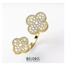 Кольцо "Цветочек" узор, цвет серый в золоте