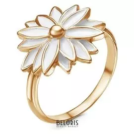 Кольцо "Цветок" позолота, цвет белый, 18 размер