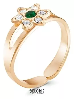 Кольцо детское "Цветок" мини, позолота, цвет бело-зелёный, безразмерное