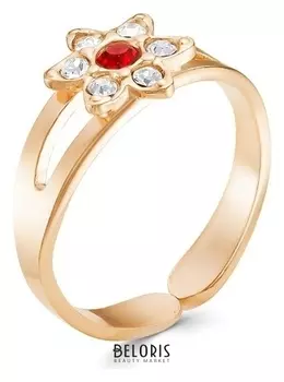 Кольцо детское "Цветок" мини, позолота, красный, безразмерное