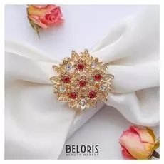 Кольцо для платка "Подсолнухи", цвет бело-красный в золоте