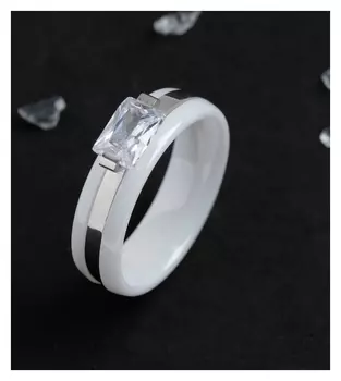 Кольцо керамика "Даймонд", цвет белый в серебре, 16 размер