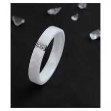 Кольцо керамика "Дуо" со стеклом, огранка ромб, цвет белый, 18 размер