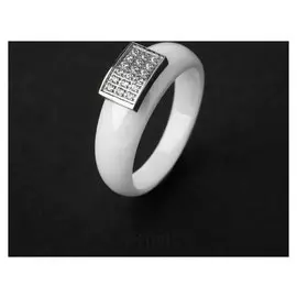 Кольцо керамика "Прямоугольник" широкий, цвет белый в серебре, 19 размер