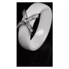 Кольцо керамика "Сплетение", цвет белый в серебре, 18 размер