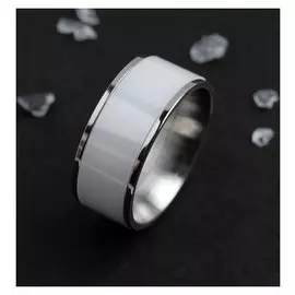 Кольцо керамика "Вайд", 1см, цвет белый в серебре, 18 размер