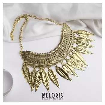 Колье "Ажурные перья", цвет чернёное золото