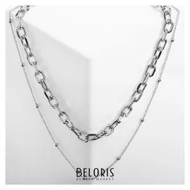 Колье "Цепь" две нити, скромность, цвет серебро