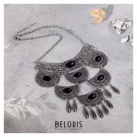 Колье "Гестия" четыре яруса, цвет чёрный в чернёном серебре, L=35 см