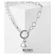 Колье жемчуг "Цепь" дабл, цвет белый в серебре