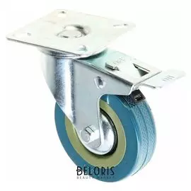 Колесо мебельное, D=75 мм, на площадке, с футоркой, с фиксатором, серое