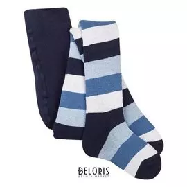 Колготки детские махровые в полоску, цвет синий, рост 98-104 см