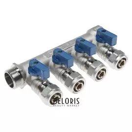 Коллектор "Стм", 3/4"х16 мм, 4 выхода, с шаровыми кранами, для м/п труб, никелированный