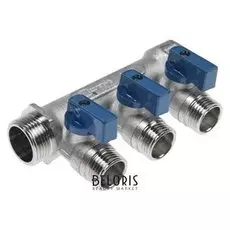 Коллектор "Стм", 3/4"х1/2", наружная резьба, 3 выхода, с шаровыми кранами, никелированный