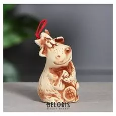 Колокольчик "Бычок", под шамот, художественная роспись