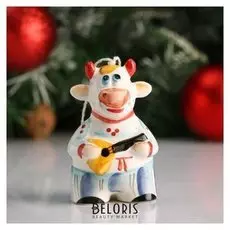 Колокольчик фарфоровый "Бык с балалайкой", 10 см