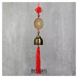 Колокольчик металл "Феникс и дракон на монете с узлом счастья" H=4,7 см 35х4,7х4,7 см