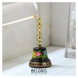 Колокольчик валдайский "№2. цветы", расписной, с длинной ручкой, D=35 мм