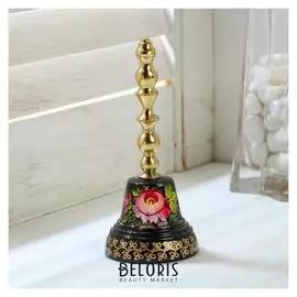 Колокольчик валдайский "№4. цветы", расписной, с длинной ручкой, D=45 мм